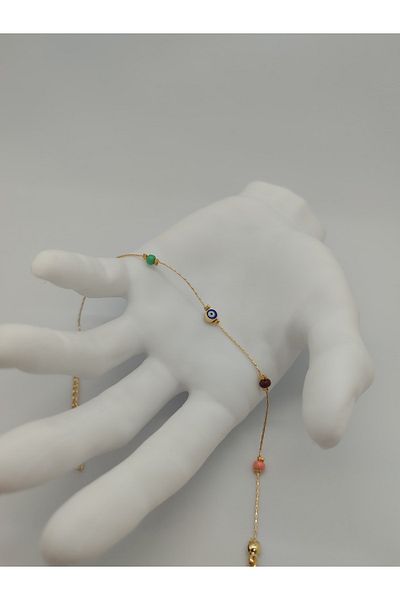 Valora Gold Anklet with Evil Eye Beads