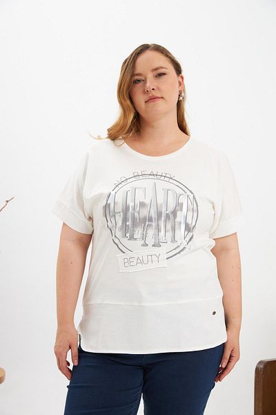 RMG Plus Size Printed T-Shirt Ecru