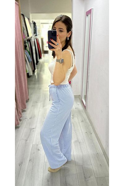 TUNAM BUTİK Line Patterned Cotton Trousers