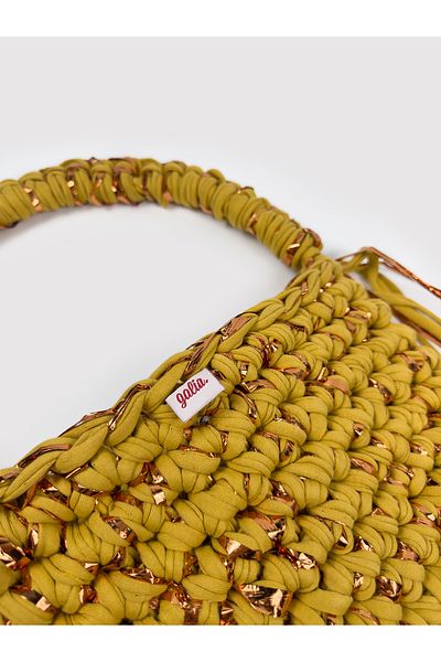 Galia Tasarım Golden Olive – Πλεκτή στο χέρι τσάντα με λεπτομέρειες από γκλίτερ (Olive & Gold Shades)
