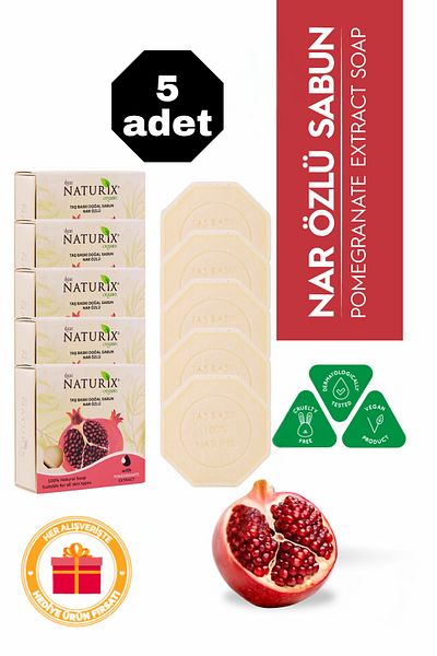Naturix Pomegranate Extract Stone Soap 5 Pack Eco Pack Skin Tone Balancing and Blemish Care - 5X125 Gr