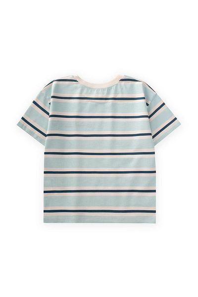 Cigit Tricou cu dungi late brodate 2-10 ani Turcoaz Bleumarin cu dungi