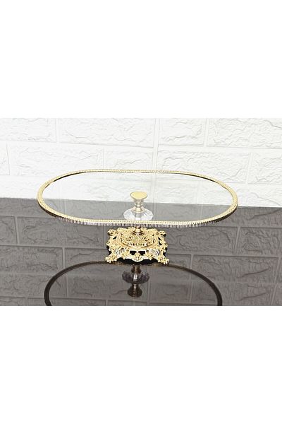 atabey home Glass Oval Large Boat Presentation with Cast Gold Frame and Square Feet