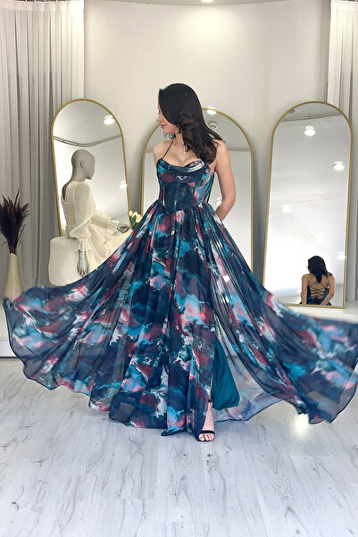 zks grup tekstil Rochie de seară pentru femei, cu model Tie-Dye, fără bretele...