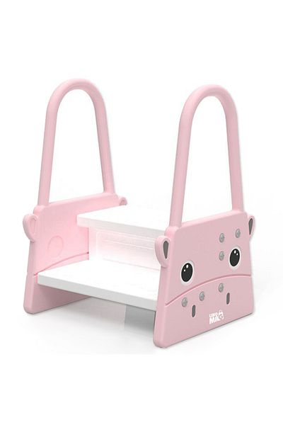 Linomag ® Scaun înălțător pentru copii, tip scară, 2 trepte, mânere, antiderapant, pentru toaletă/baie/bucătărie, roz/alb