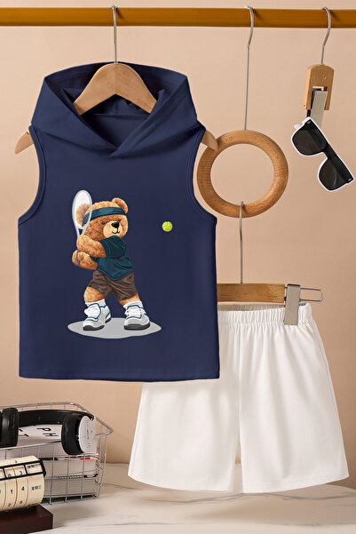 TARZ STİL Tricou cu glugă Tenis Player Bear cu imprimeu cu bretele groase Pantaloni scurți 11008