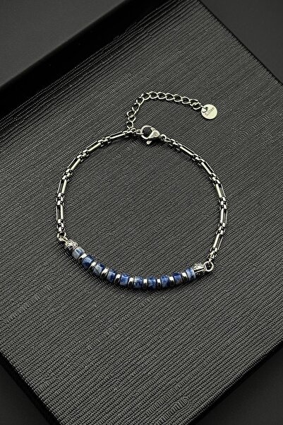 FRNCH 316L Çelik ve Sodalit Doğal Taşlı Mavi Renk Erkek Bileklik FRJ12511-3511-M