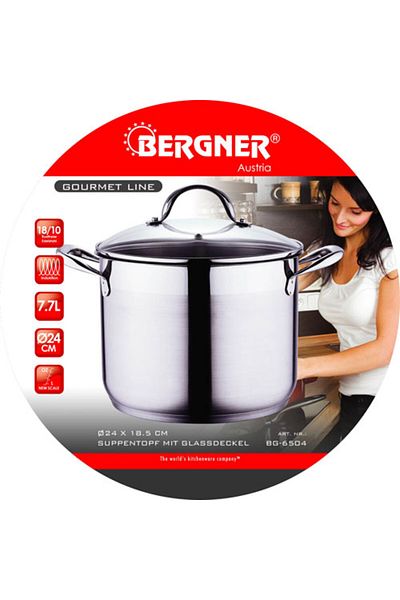 Bergner Stainless steel pot with lid 24 cm Gourmet