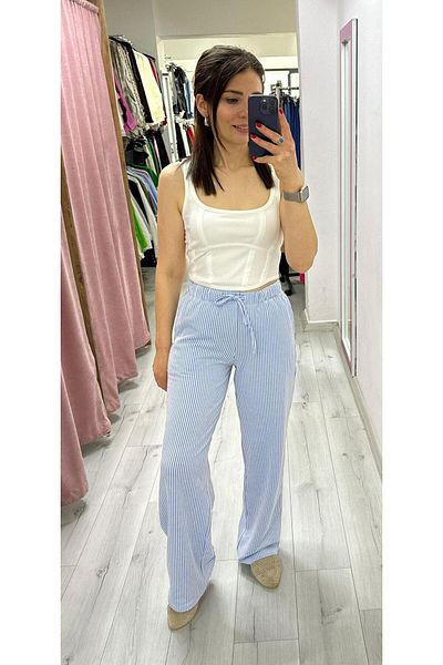 TUNAM BUTİK Line Patterned Cotton Trousers