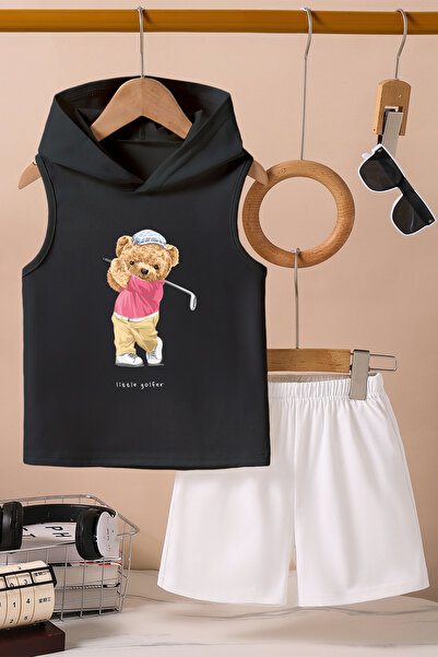 TARZ STİL Tricou cu glugă pentru jucător de golf Bear cu imprimeu Pantaloni scurți 14572