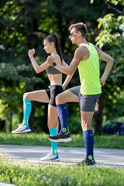 Try to Fly Κάλτσες συμπίεσης για τρέξιμο ΚΑΛΤΣΕΣ ΣΥΜΠΙΕΣΗΣ 3/4 Μπλε - Κίτρινες