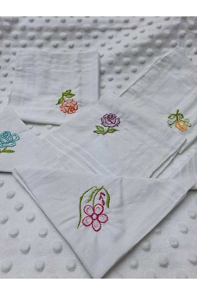 BERKAY Berkaysun 6 Pieces Cotton Embroidered Handkerchiefs 27 X 27 cm