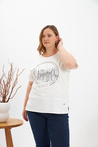 RMG Plus Size Printed T-Shirt Ecru