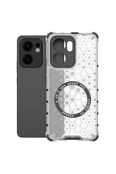 SKYDDAR INNOVATION Case for Oppo Reno13 F 4G 5G/ Reno13 FS 5G, HoneyComb Shield MagSafe, White, set with sticker