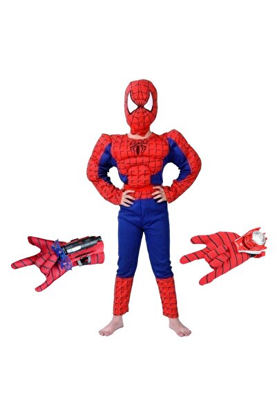 Depox Klasický kostým Spidermana se svaly, červený, s přísavnou rukavicí a di...