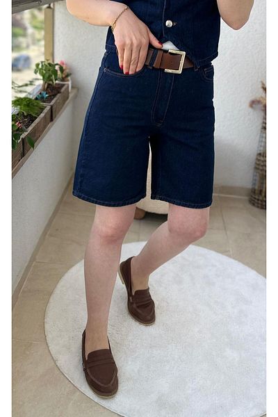 TUNAM BUTİK Jeans Shorts Slapli Dark Blue