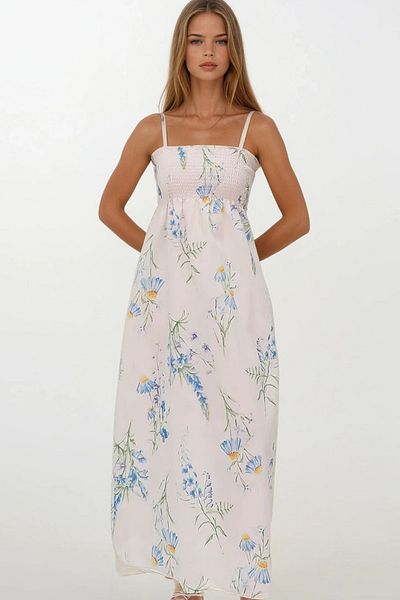 VAGGON Floral Patterned Midi Dress with Rope Strap