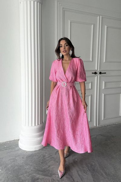 Aemido Pink Sparkly Belted Double Breasted Dress