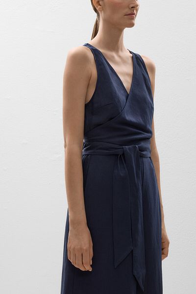 Oysho Long wrap tie jumpsuit with linen
