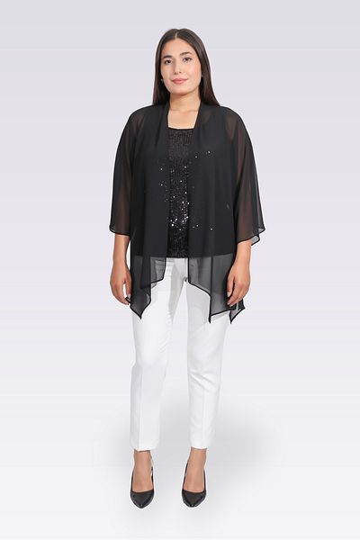 TOLGA SARAÇOĞLU 10973 Black Casual Cut Chifon Tunic