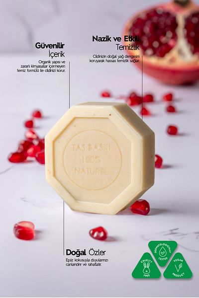 Naturix Pomegranate Extract Stone Soap 5 Pack Eco Pack Skin Tone Balancing and Blemish Care - 5X125 Gr