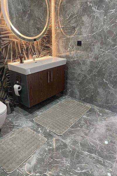 tropikal home Μοντέρνο Bubble Washable Αντιολισθητικό Μοκέτα Μπάνιου Σετ Τουαλέτας 2 τεμαχίων 60x100 και 50x60