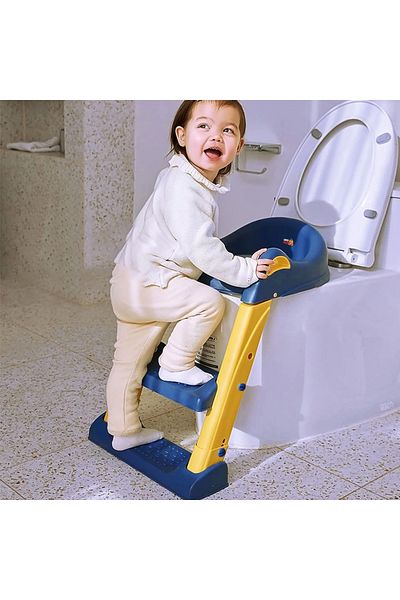 Linomag Children's Toilet Seat with Ladder, Linomag®, Plabil, 38 x 40 x 47 cm, Blue / Yellow
