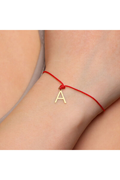 MOHI Fine Jewellery Bratara, aur galben 14k, snur rosu, pandant litera A