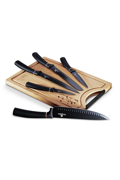 Berlinger Haus Set of knives with non-stick surface + cutting board 6 pcs Black Rose