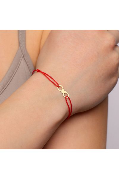 MOHI Fine Jewellery 14k gold adjustable red cord bracelet, with infinity pendant