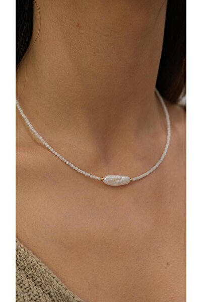 Jerie Barok İnci Detaylı Kristal Kum Boncuk Kolye