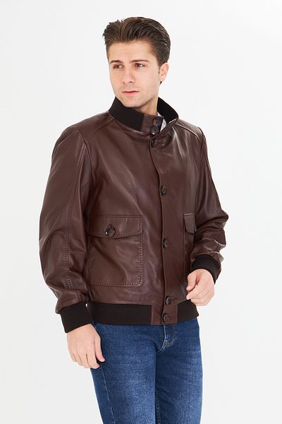 By Marki Marki Men's Genuine Leather Jacket – Button Closure, Punto Stitching, Vintage Style, 4 Pockets- 505922