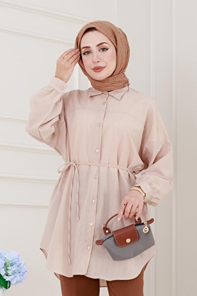 Sevitli Loose Fit Tunic with Attached Front-Beige
