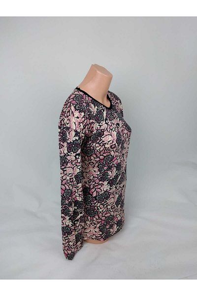 YAŞAR TRİKO Tricou pentru femei, negru, bej, trandafir uscat, cu decolteu în U, cu mânecă lungă, cu model, cu fantă, țesută din viscoză, din bumbac pieptănat