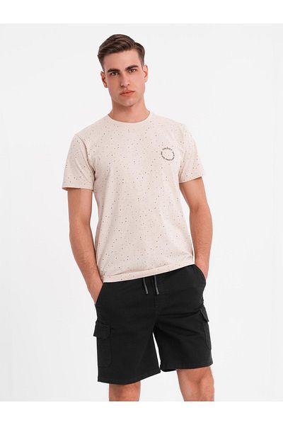 OMBRE Herren T-Shirt aus Baumwolle mit Rundhalsausschnitt und Aufdruck - beige V2 OM-TSFP-0186 XL