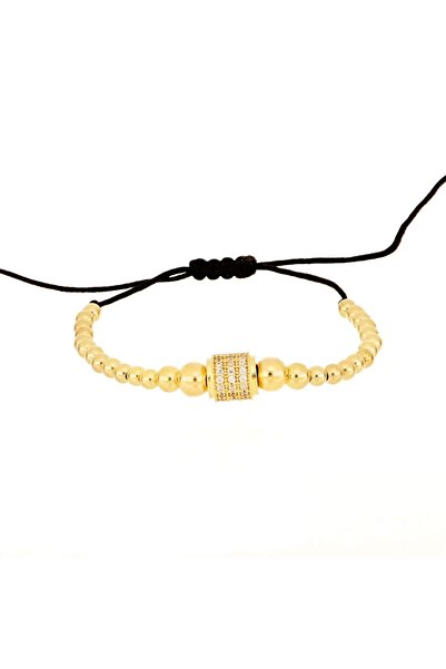 MOHI Fine Jewellery Bratara snur cu bile striate din aur galben de 14k