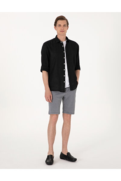 Pierre Cardin Siyah %100 Keten Regular Fit Uzunkollu Gömlek 50303293-VR046