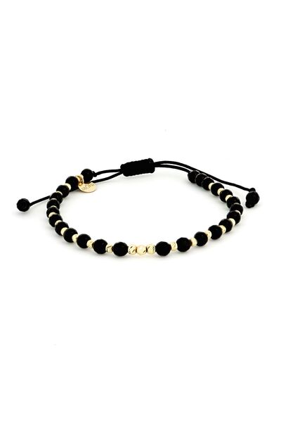 MOHI Fine Jewellery Bratara snur cu bile striate din aur galben de 14k