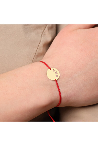 MOHI Fine Jewellery Bratara snur reglabil cu pandant in forma de banut cu inimi decupate, aur 14k