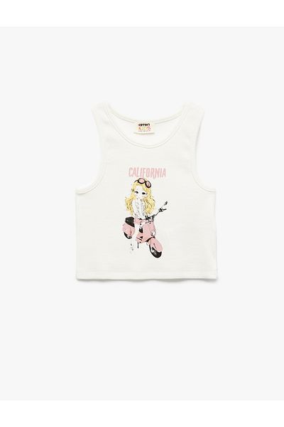 Koton Cotton Sleeveless Crew Neck Printed Crop Tank Top