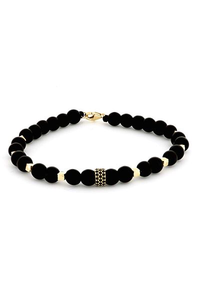 MOHI Fine Jewellery 14k yellow gold cord bracelet with balls and square elements