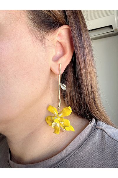 Gümüş sandık Colored Zra Brand Flower Steel Earrings with Dangle