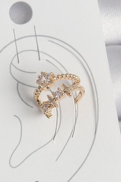 STİLLOVE Brass Gold Color Zircon Stone Star Model Women's Cartilage Earrings Sl11842