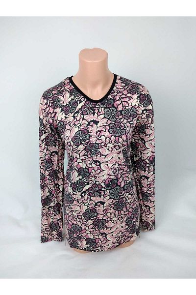 YAŞAR TRİKO Tricou pentru femei, negru, bej, trandafir uscat, cu decolteu în U, cu mânecă lungă, cu model, cu fantă, țesută din viscoză, din bumbac pieptănat