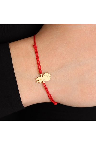 MOHI Fine Jewellery Adjustable cord bracelet with girl-shaped pendant, 14k gold