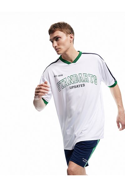 Koton Oversize Short Sleeve V Neck College Printed Sports T-Shirt