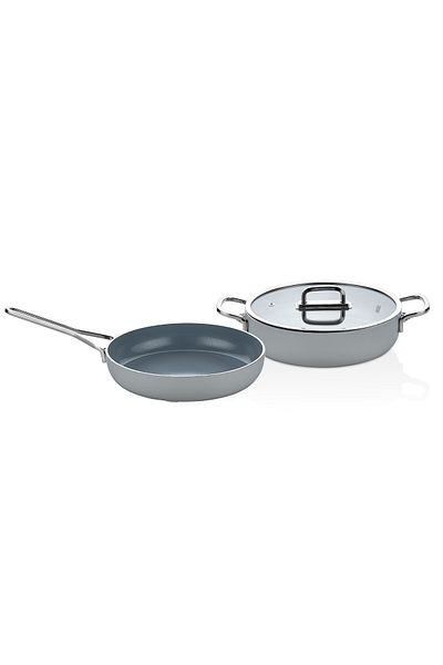 Amboss 3 Piece Jumbo Fireproof Non-Stick Ceramic Oblate Pot Pan Set 28 cm – Gray