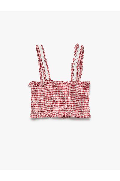 Koton Gipeli Square Neck Strap Gingham Crop Blouse