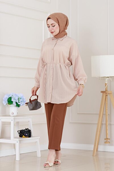 Sevitli Loose Fit Tunic with Attached Front-Beige