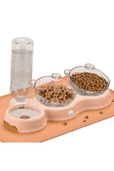 Linomag Bol ortopedic dublu pentru pisici cu reumplere automată a apei, Linomag®, 500ml, 37x24x15 cm, Somon